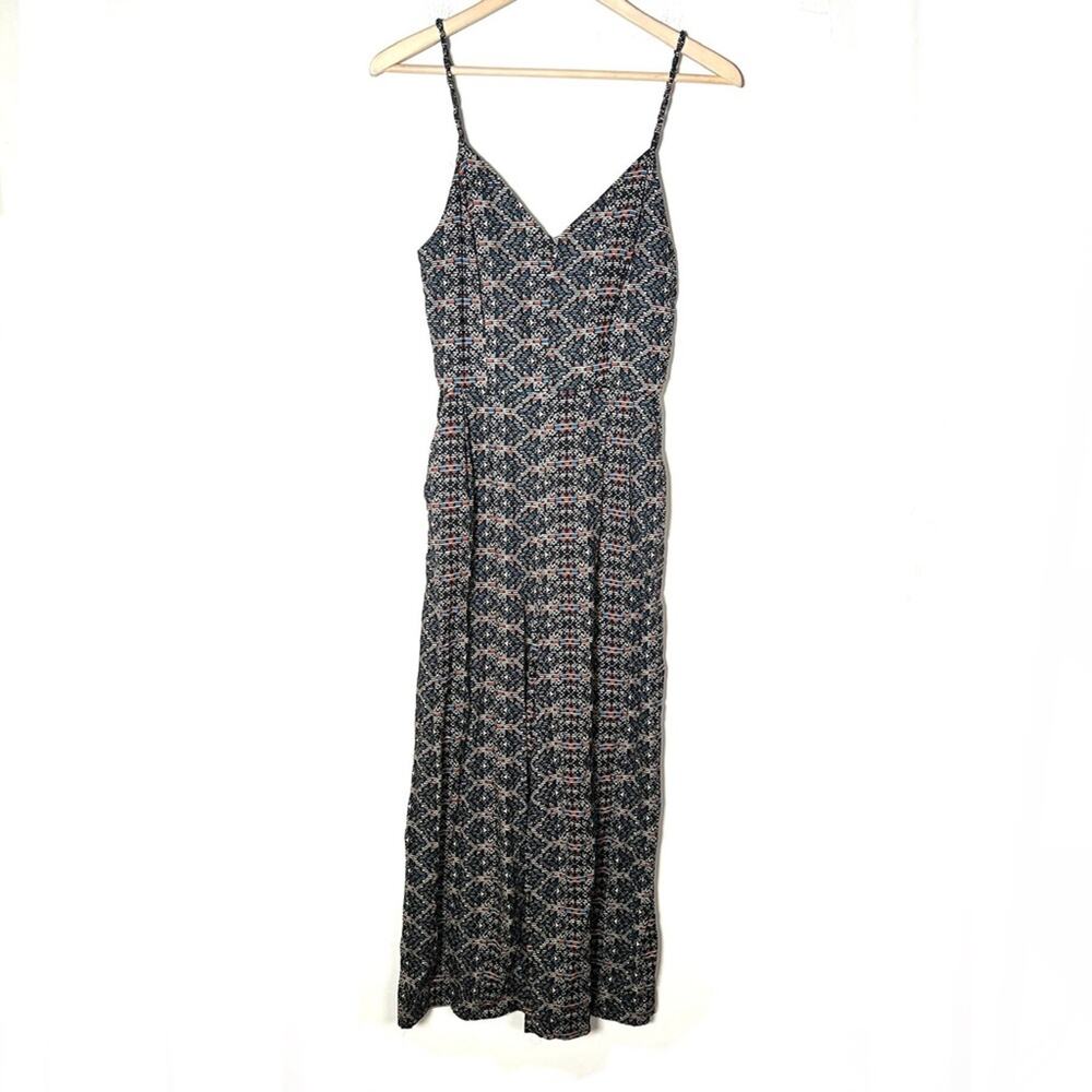 Zara blue and taupe tribal print wide leg jumpsuit size small S B149